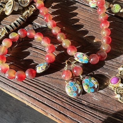 Rouge Bloom · Vintage Watermelon Glass Bead Jewelry Set