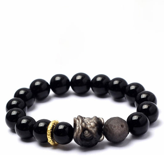 Black Obsidian Guardian Lion Bracelet · Protection & Strength