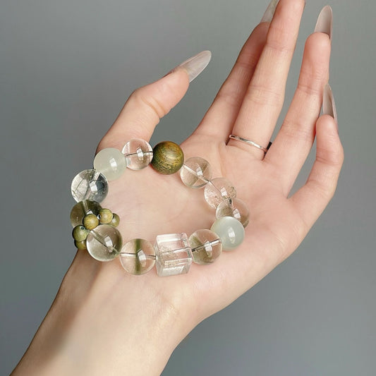 Verdant Mist · Phantom Quartz & Green Moonstone Flow Bracelet