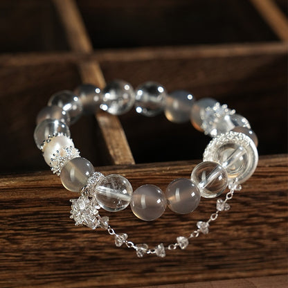 Mist Bloom · Smoky Agate & Crystal Bracelet with Pearl Accents