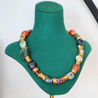 Archive Earth · Vintage Ceramic & Natural Stone Chunky Necklace