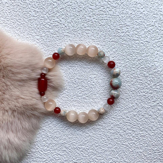 Moonlit Rouge · Cat’s Eye & Red Agate Bracelet