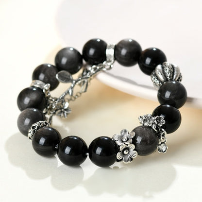 Shadow Bloom · Silver Obsidian Charm Bracelet