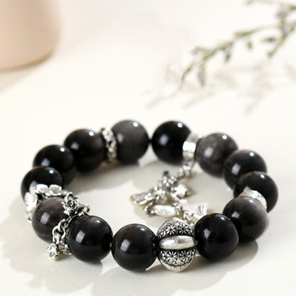 Shadow Bloom · Silver Obsidian Charm Bracelet