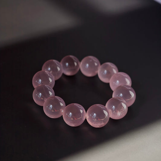 High-Grade Rose Quartz Bracelet with Bull-Nose Threading Technique