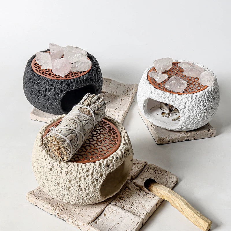 Crystal Incense Burner · Smudging & Purification Set｜Sage · Palo Santo · Cedar