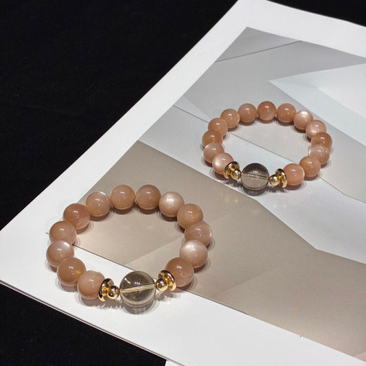 Sunset Serenity · Orange Moonstone & Smoky Quartz Bracelet