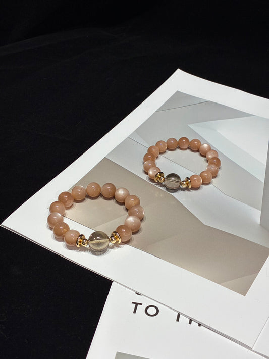 Sunset Serenity · Orange Moonstone & Smoky Quartz Bracelet