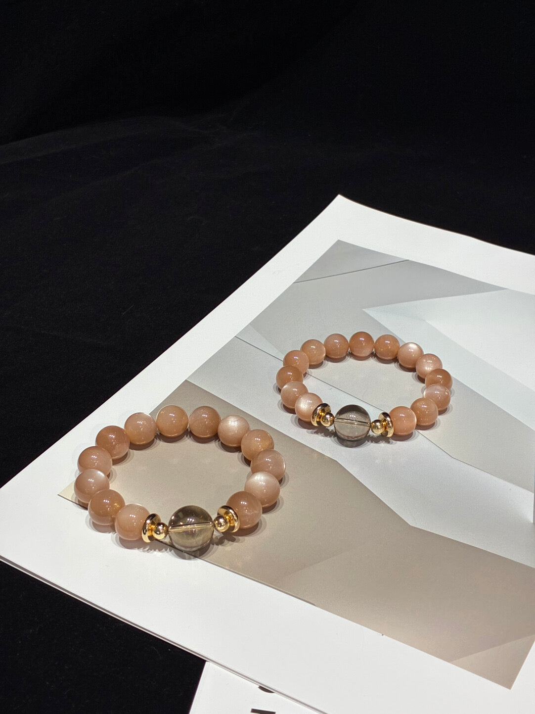 Sunset Serenity · Orange Moonstone & Smoky Quartz Bracelet