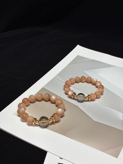 Sunset Serenity · Orange Moonstone & Smoky Quartz Bracelet