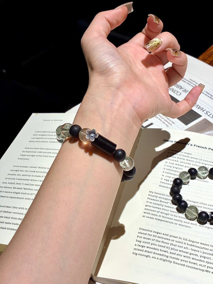 Pineborn Grove · Green Rutilated Quartz & Smoky Forest Crystal Bracelet