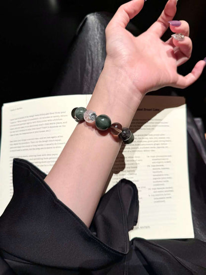 Pineborn Grove · Green Rutilated Quartz & Smoky Forest Crystal Bracelet