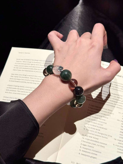 Pineborn Grove · Green Rutilated Quartz & Smoky Forest Crystal Bracelet