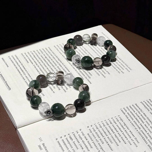 Pineborn Grove · Green Rutilated Quartz & Smoky Forest Crystal Bracelet