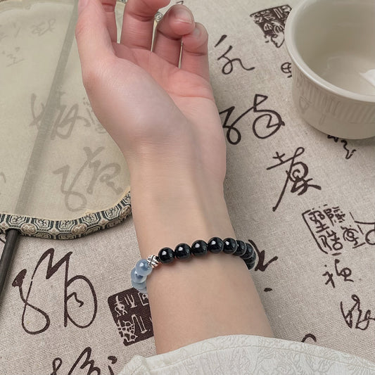 Ink Flow · Onyx & Blue Agate Bracelet
