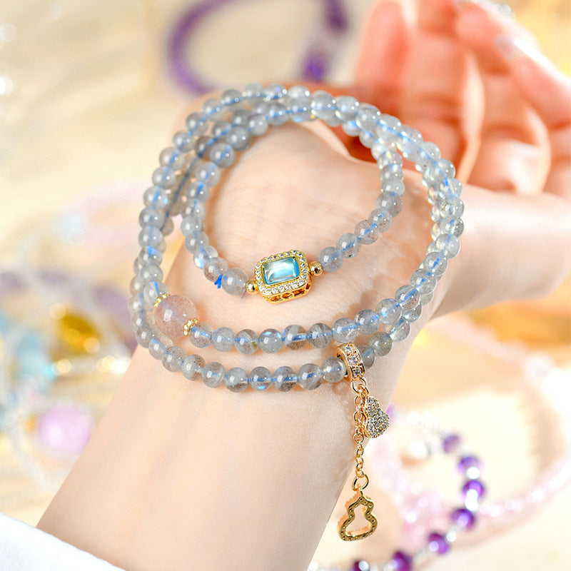 Twilight Blessing · Labradorite & Strawberry Quartz Triple Wrap Bracelet