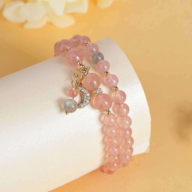 Lunar Bloom · Strawberry Quartz & Moonstone Bracelet