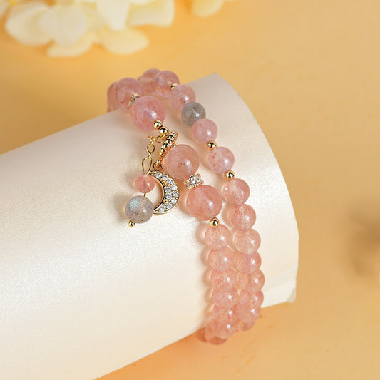 Lunar Bloom · Strawberry Quartz & Moonstone Bracelet