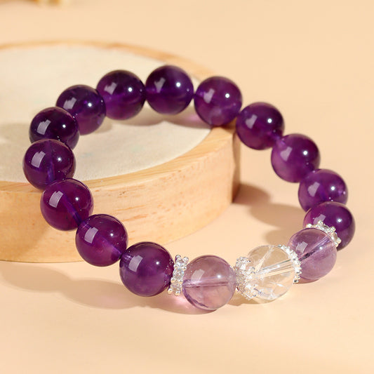 Moonlit Veil · Uruguayan Amethyst & Clear Quartz Bracelet
