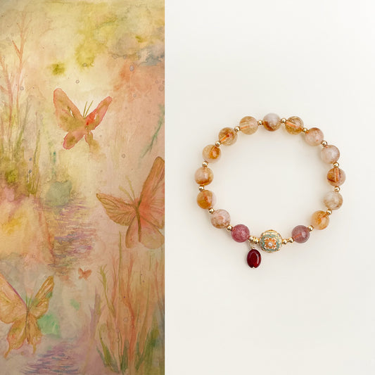 Amber Whisper · Citrine & Strawberry Quartz Bracelet