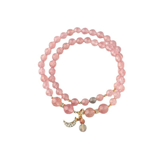Lunar Bloom · Strawberry Quartz & Moonstone Bracelet