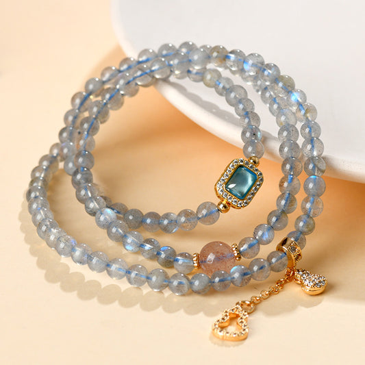 Twilight Blessing · Labradorite & Strawberry Quartz Triple Wrap Bracelet