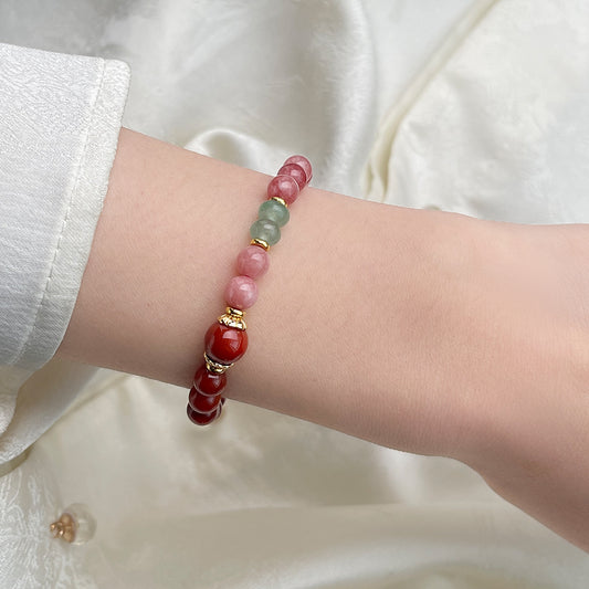 Sunset Garden · Red Agate & Aventurine Bracelet