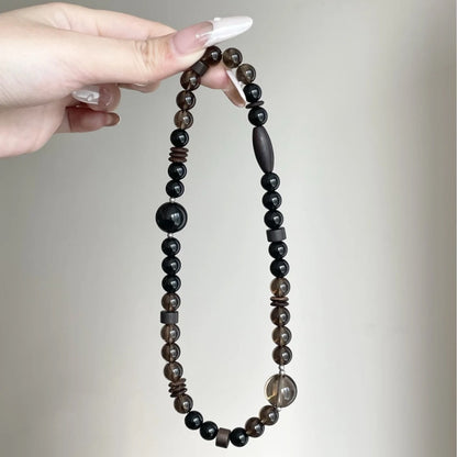 Inner Stillness · Smoky Quartz, Obsidian & Sandalwood Double Wrap Bracelet