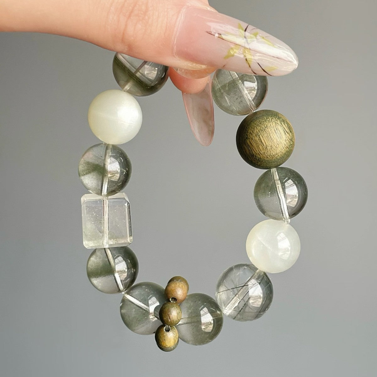 Verdant Mist · Pulsera de Flujo de Cuarzo Fantasma y Piedra Lunar Verde