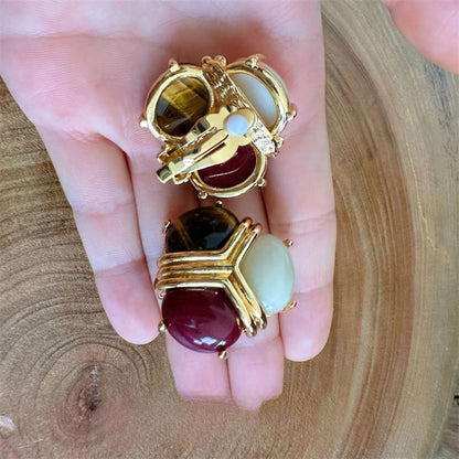 トリニティ・クレスト · ヴィンテージ・スリートーン・カボション・クリップイヤリング