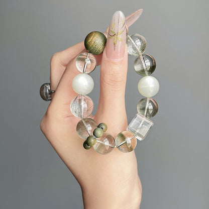 Verdant Mist · Pulsera de Flujo de Cuarzo Fantasma y Piedra Lunar Verde