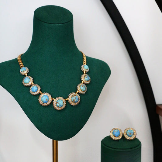Rosette Glow · Vintage Halskette & Ohrstecker-Set im 90er-Jahre-Stil mit Edelstein
