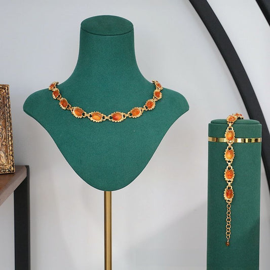 Amber Grace · Vintage-Revival Edelstein Halskette & Armband Set