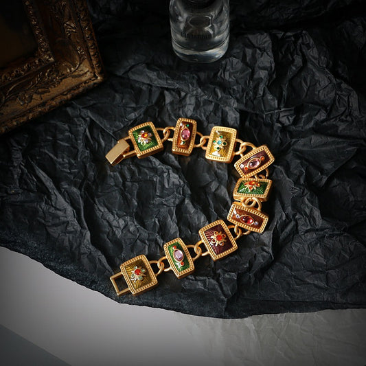 Byzantinische Blüte · Vintage-Emaille- & Edelstein-Gliederarmband