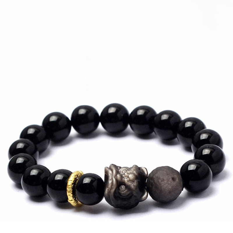 Black Obsidian Guardian Lion Bracelet · Protection & Strength