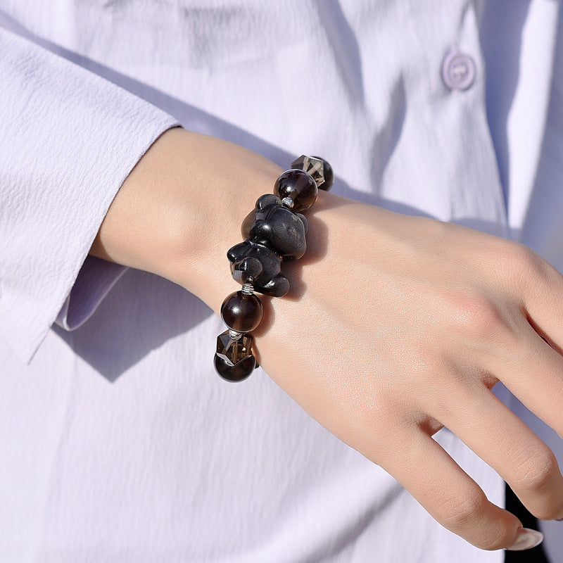 Midnight Cub · Smoky Quartz & Silver Obsidian Bracelet