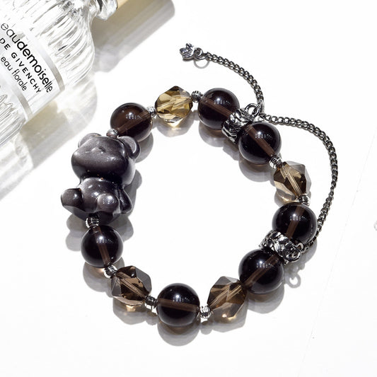Midnight Cub · Smoky Quartz & Silver Obsidian Bracelet