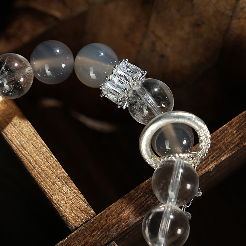 Mist Bloom · Smoky Agate & Crystal Bracelet with Pearl Accents