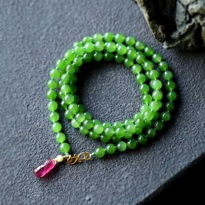 Verdant Calm · Natürliches Grünjade Wrap-Bracelet mit Tourmalin-Amulett