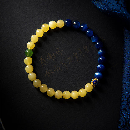 Sun & Sea Harmony · Yellow Beeswax and Blue Kyanite Contrast Bracelet