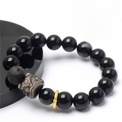 Black Obsidian Guardian Lion Bracelet · Protection & Strength