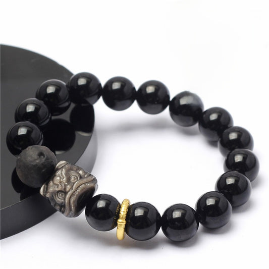 Black Obsidian Guardian Lion Bracelet · Protection & Strength