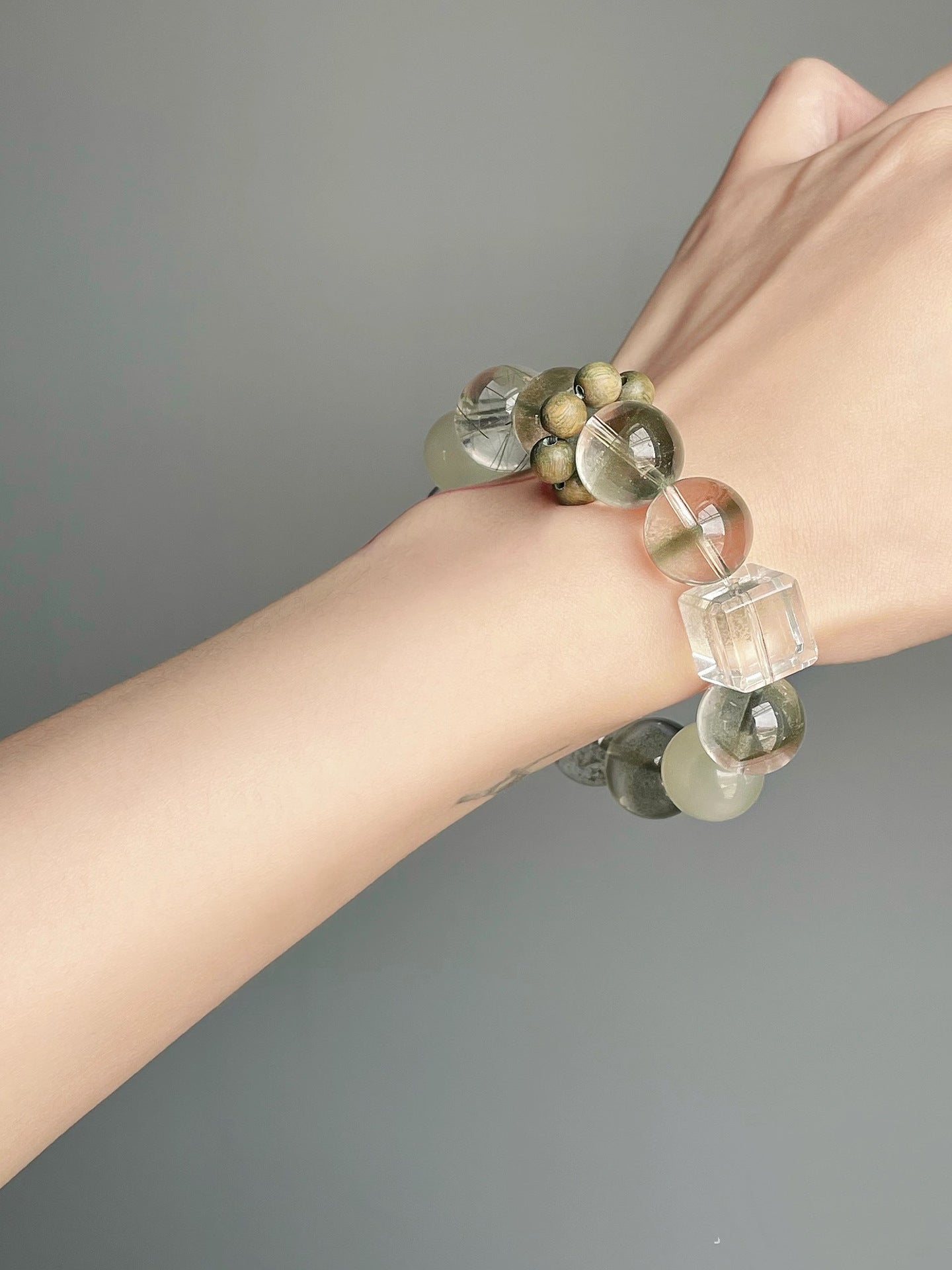 Verdant Mist · Pulsera de Flujo de Cuarzo Fantasma y Piedra Lunar Verde
