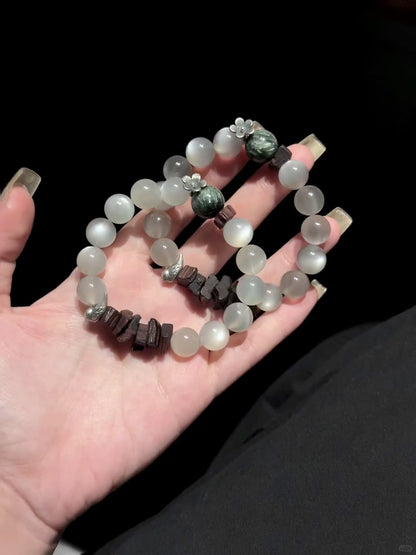 Forestglow Moon｜Silver Moonstone & Seraphinite Bracelet